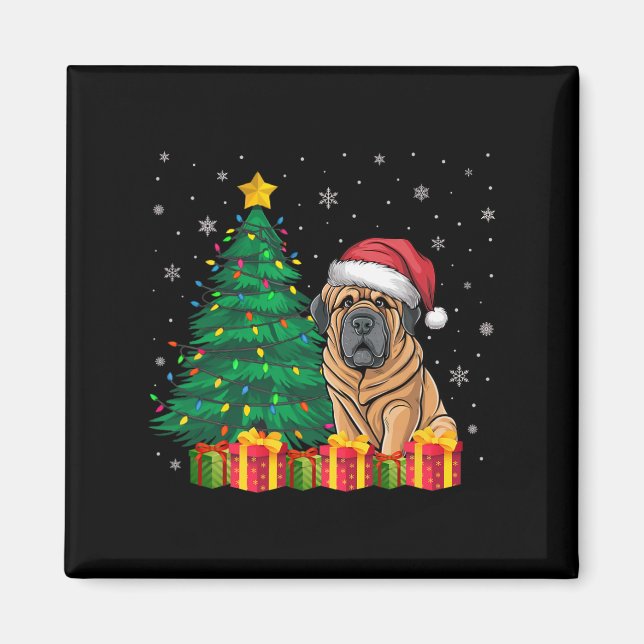 Imán Feo tibetano castiff Santa Hat Navidades (Frente)