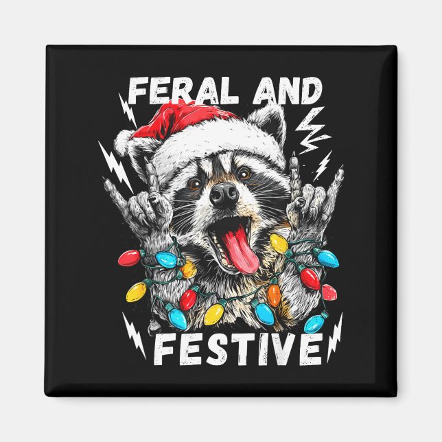 Imán Feral And Festive Funny Christmas Rocker Raccoon S (Frente)