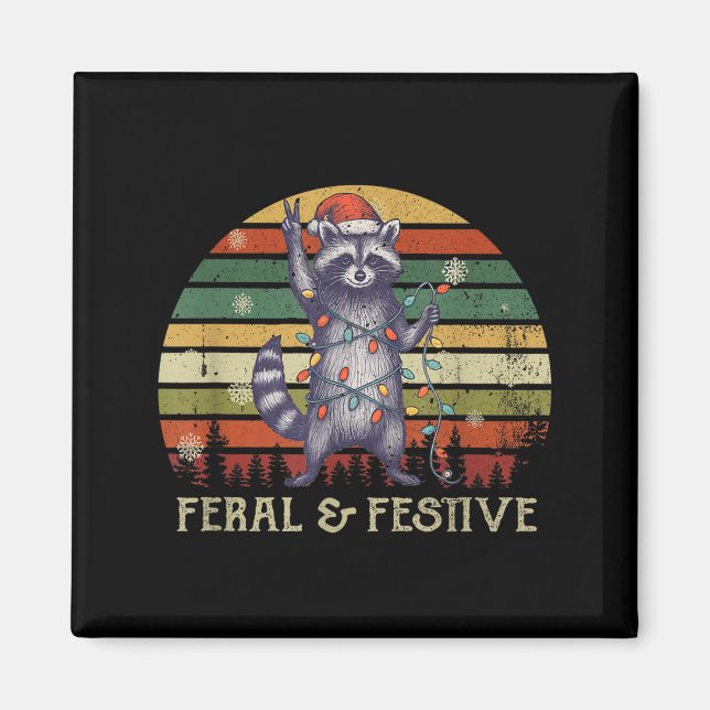 Imán Feral And Festive Raccoon Santa Christmas Holiday  (Frente)