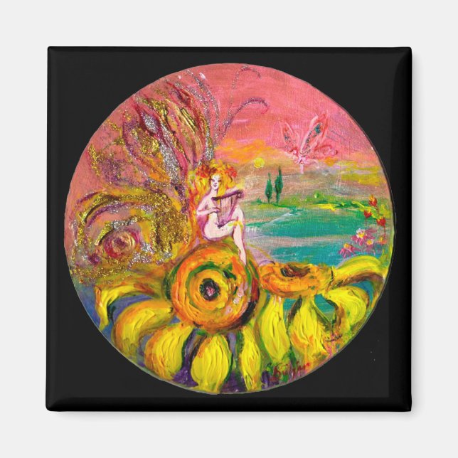 Imán FERIA DE LAS FLORES DE FLORES amarillo rosado negr (Frente)