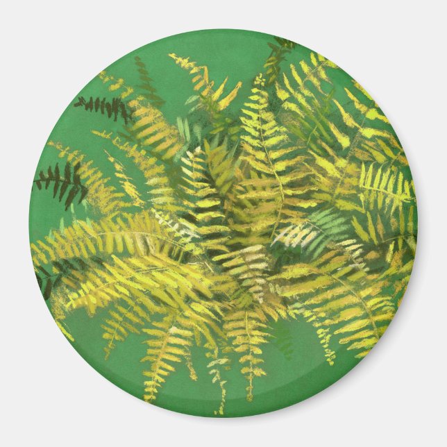 Imán Fern, frondas, florido, verde dorado verde vegetac (Frente)