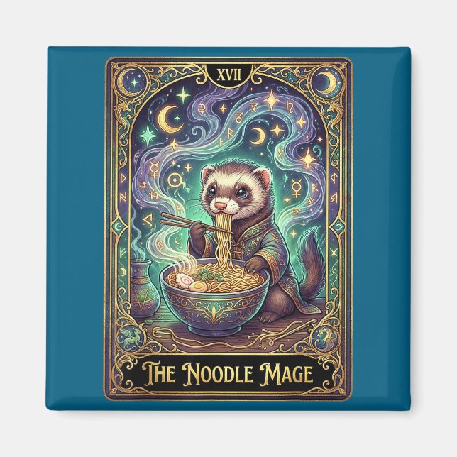 Imán Ferret Eating Ramen Tarot Card Japanese Kawaii Pet (Frente)