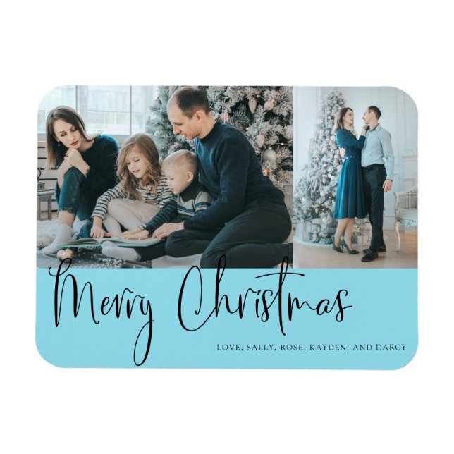 Imán Ferry Christmas Script 2 Photo Holiday Blue (Horizontal)