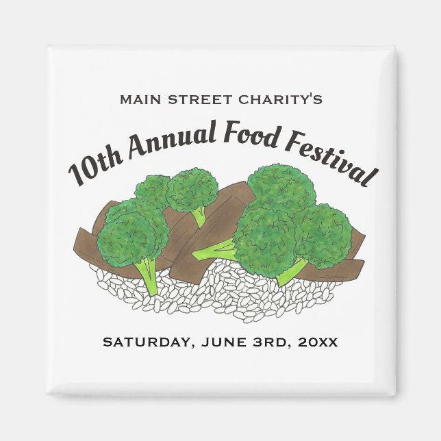 Imán Festival chino de comida de carne y brócoli (Frente)