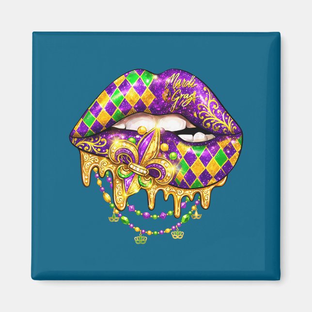 Imán Festival de Carnaval Mínimo Mardi Gras Labios (Frente)