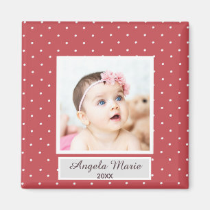 Imán Festive 1st Christmas Baby Photo Red Holiday