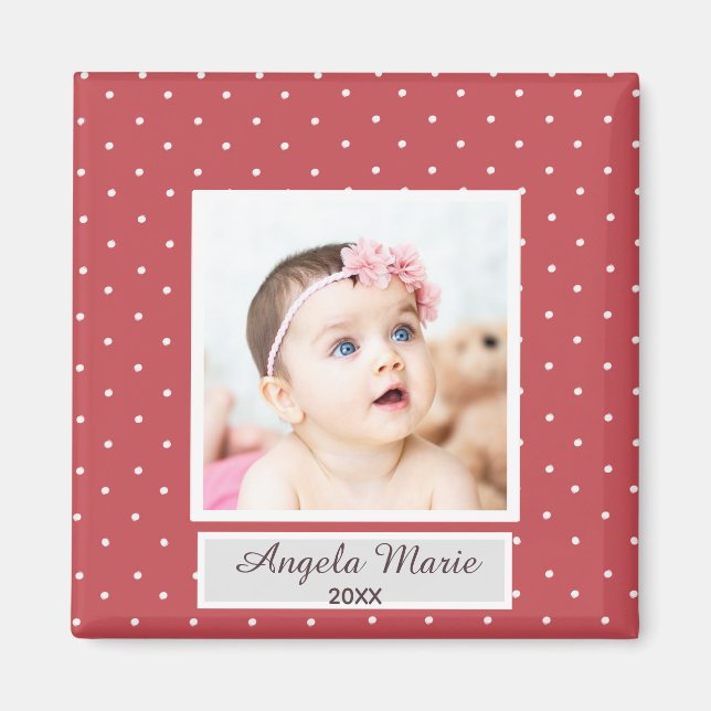 Imán Festive 1st Christmas Baby Photo Red Holiday (Frente)