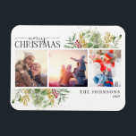 Imán Festividad de la foto botánica del invierno de Fel<br><div class="desc">Buscando una tarjeta de vacaciones única que realmente destacará? Mira nuestro Magnet de Feria de Navidad Dorada de Invierno de Verdor Botánico de Feria Festividad Fantástica! Esta hermosa tarjeta contiene tres de tus fotos favoritas, rodeadas de festivos motivos rojos y verdes de invierno. La caligrafía moderna completa el aspecto, por...</div>