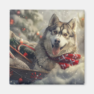 Imán Festividad de los Navidades de Husky Dog en Siberi