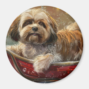 Imán Festividad de los Navidades de Perro Apso de Lhasa