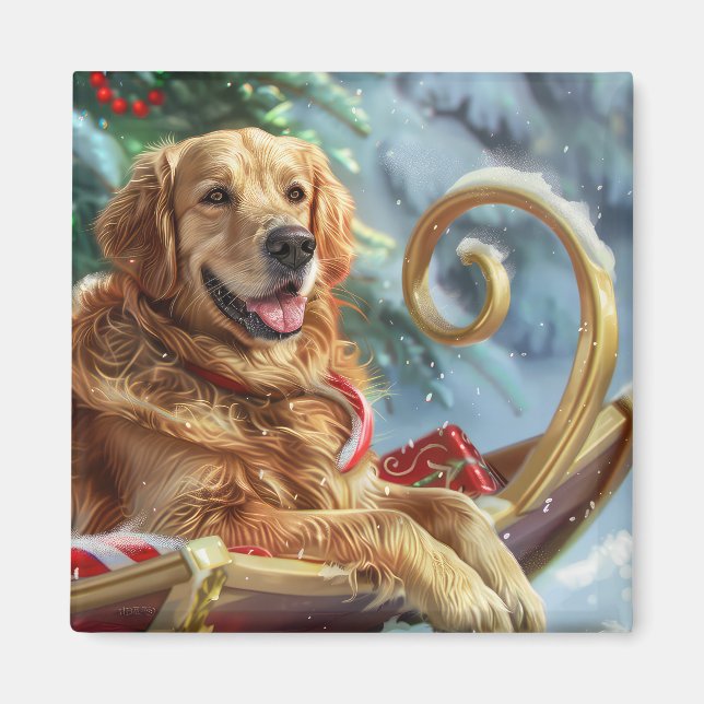 Imán Festividad de los Navidades de perro de Golden Ret (Frente)