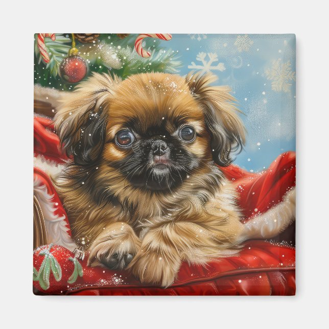Imán Festividad de los Navidades de perro de Pekín (Frente)