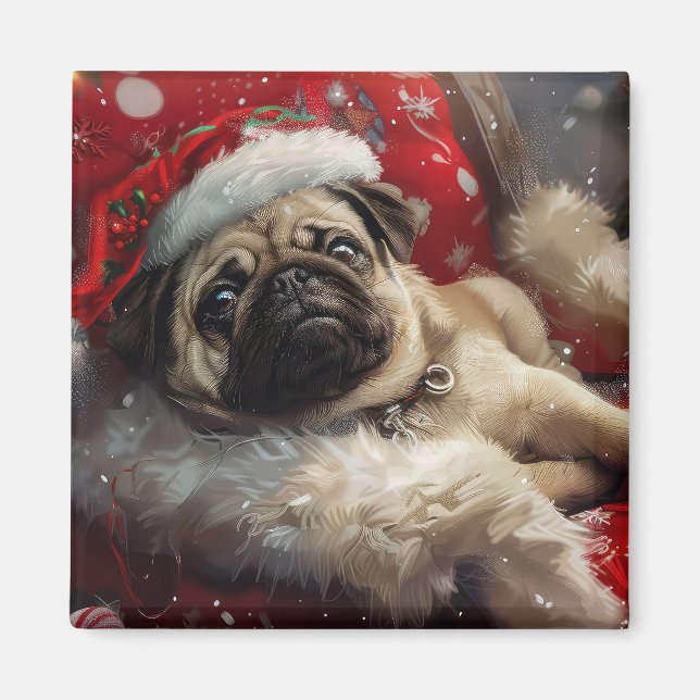 Imán Festividad de los Navidades de perro de pug (Frente)