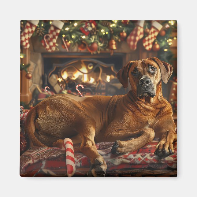 Imán Festividad de los Navidades de perro de Ridgeback (Frente)