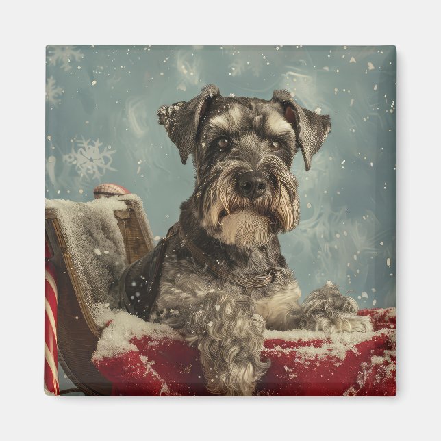 Imán Festividad de los Navidades de perro de Schnauzer (Frente)