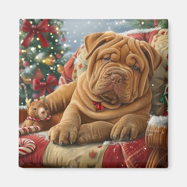 Imán Festividad de los Navidades de perro de Shar Pei (Frente)