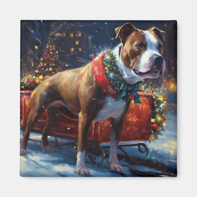 Imán Festividad de los Navidades de Staffordshire Bull  (Frente)