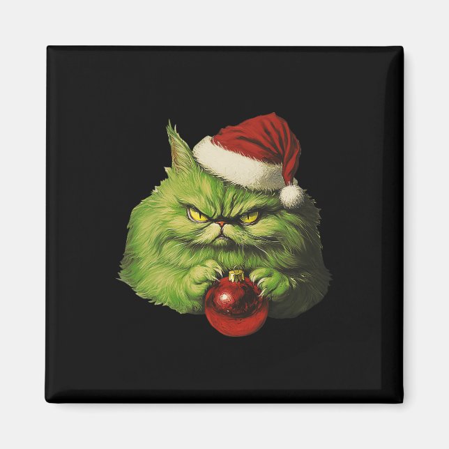 Imán Festividad de Navidades de gatos retro Grumpy Gree (Frente)