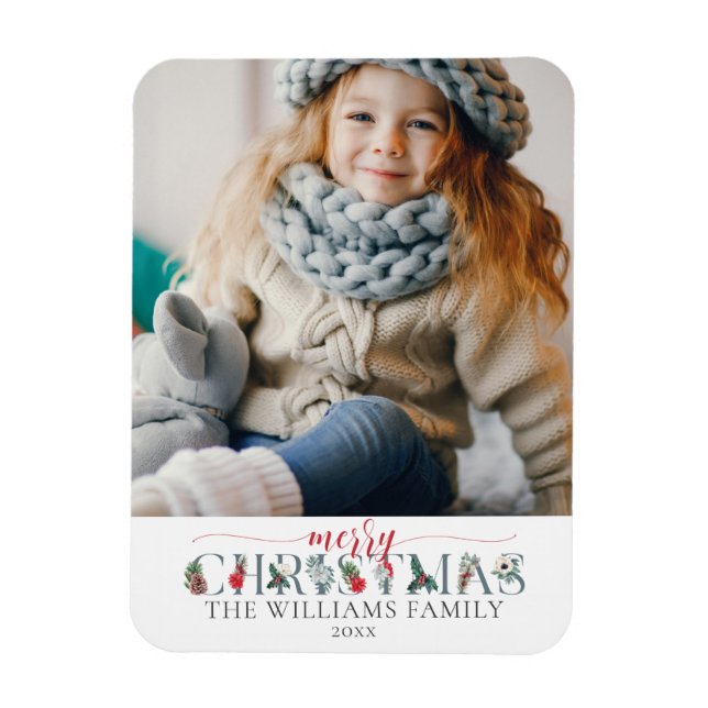 Imán Festividad Foliage Feliz Navidad Floral Saludo (Vertical)