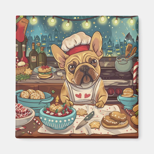 Imán Festividades en Bulldog francés: Navidades festivo (Frente)