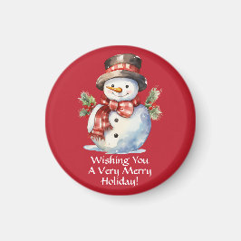 Imán festivo de acuarela de Snowman