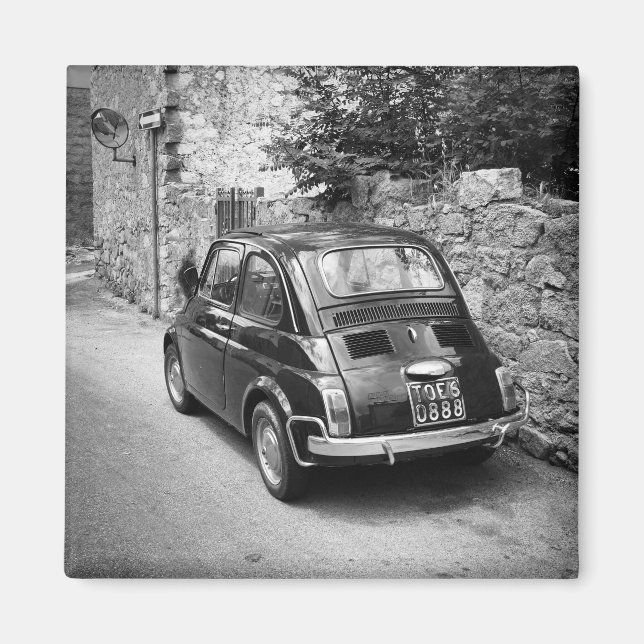Imán FIAT 500 coche en blanco y negro (Frente)