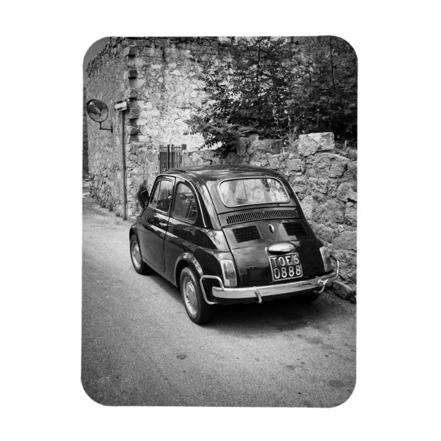 Imán FIAT 500 coche en blanco y negro (Vertical)