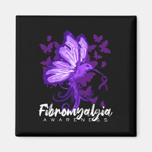 Imán Fibromialgia Conciencia Hummingbird Holding Purple