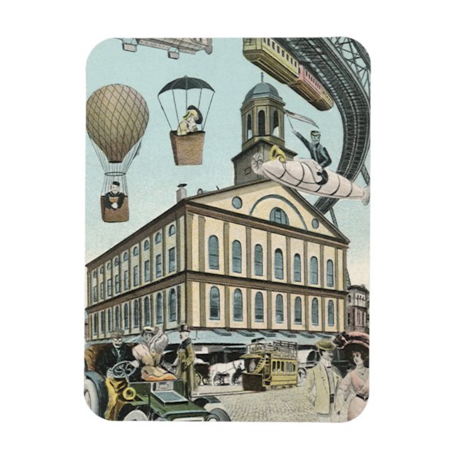 Imán Ficción científica vintage, ciudad steampunk victo (Vertical)