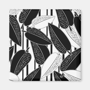 Imán Ficus negro moderno hojas con rayas abstractas p