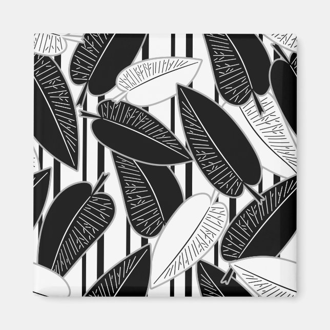 Imán Ficus negro moderno hojas con rayas abstractas p (Frente)