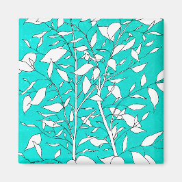 Imán Ficus Tree Plant Line Drawing Blue Background