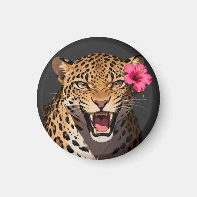 Imán Fierce Leopard Pink Flower Keychain (Frente)