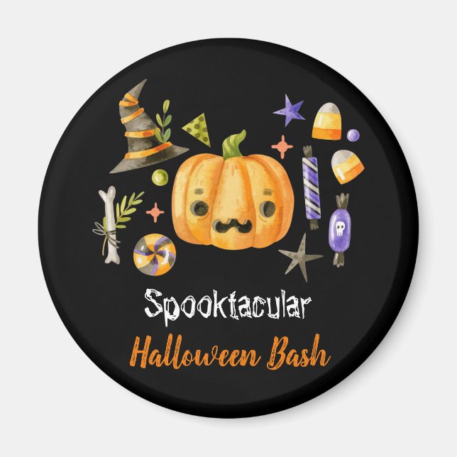 Imán Fiesta Bash de Halloween Spooktacular de calabaza  (Frente)