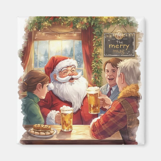 Imán Fiesta británica de Navidad Santa en el Pub (Frente)