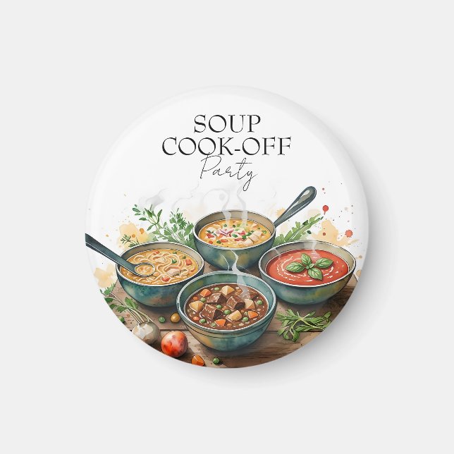 Imán Fiesta de Acuarela de Sopa Rústica en Potluck (Frente)