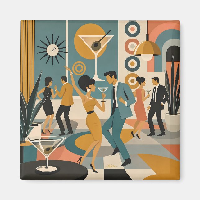 Imán Fiesta de Baile de Cóctel Martini Hípster de la Mi (Frente)