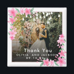 Imán Fiesta de bienvenida boda del marco dorado con flo<br><div class="desc">Fiesta de bienvenida boda del marco dorado con flores rosadas</div>