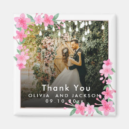 Imán Fiesta de bienvenida boda del marco dorado con flo