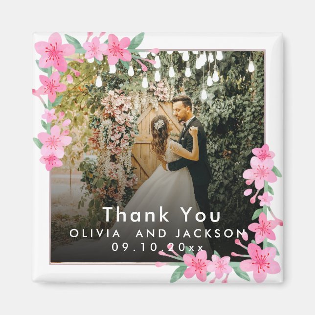 Imán Fiesta de bienvenida boda del marco dorado con flo (Frente)