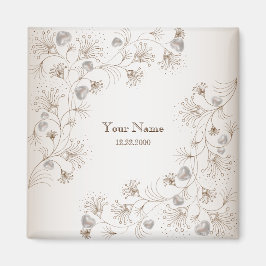 Imán Fiesta de Boda Floral Marrón Corazón Beige Elegant