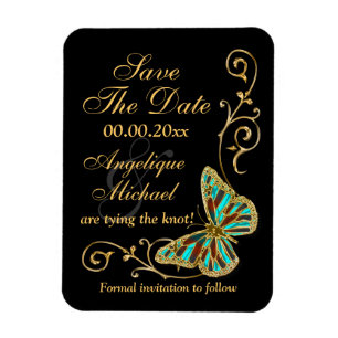 Imán Fiesta de bodas de mariposa negra de oro