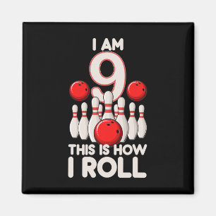 Imán fiesta de boliche de 9 años Noveno cumpleaños es c