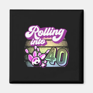 Imán Fiesta de boliche rodando en 40 bolos cumpleaños