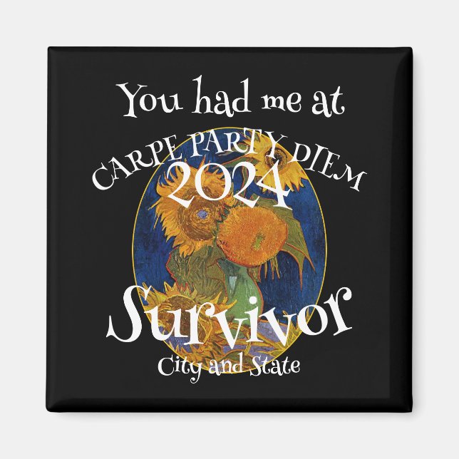 Imán Fiesta de Cena Vacaciones 2024 Cóctel Vino Queso (Frente)