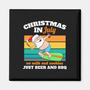 Imán Fiesta de cerveza y barbacoa de Papá Noel surfista