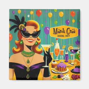 Imán Fiesta de Cocktail Retro Mardi Gras de los 50