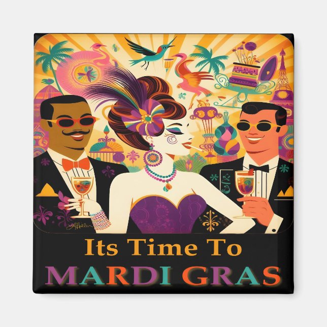 Imán Fiesta de cócteles de Mid Century Mardi Gras (Frente)