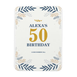 Imán Fiesta de cumpleaños 50 de Cream y Gold Floral