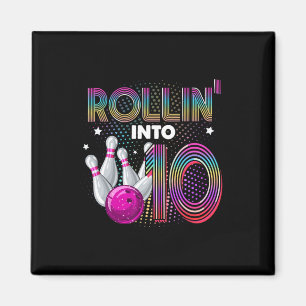 Imán Fiesta de Cumpleaños de Bolos Rodando Hacia 10 10º